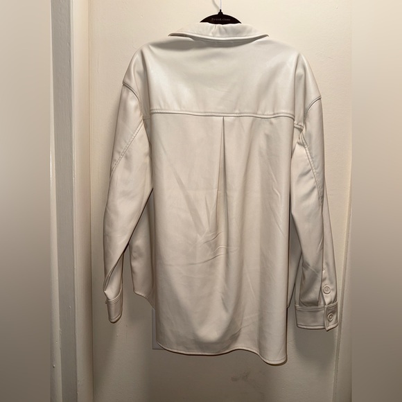 Women’s Cream Faux-Leather Overshirt Jacket - Picture 3 of 4